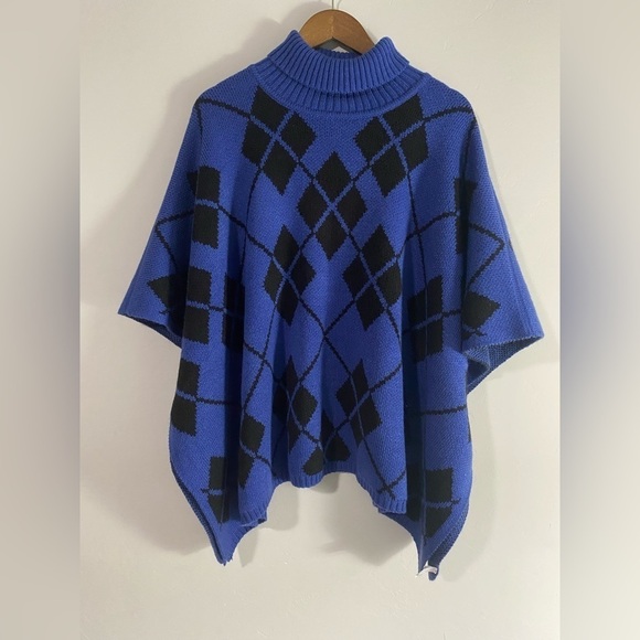 Lane Bryant - Blue Medium-Sleeve Argyle Poncho - Picture 5 of 11